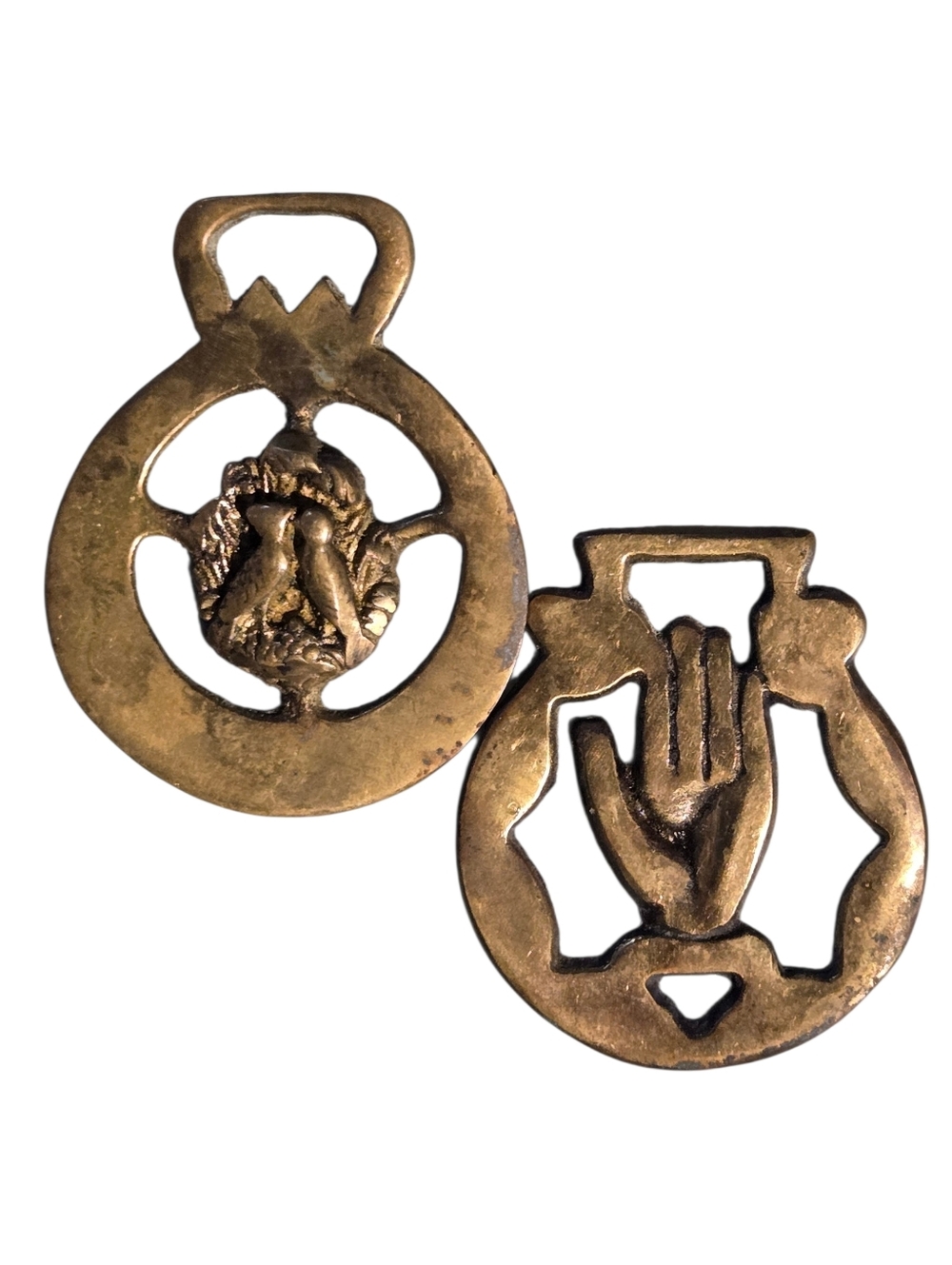 Antique English Heavy Cast Brass Horse Decorative Medallions Lot of 2